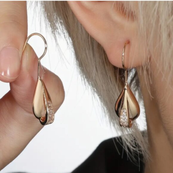 Long Bohemian Drop & Dangle Gold Earrings with CZ Stones - Picture 2 of 5